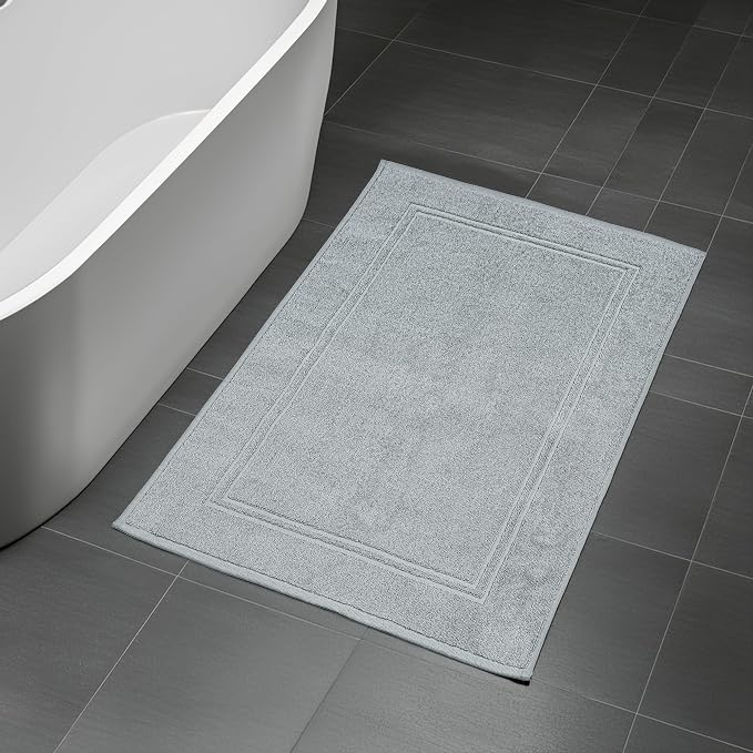 2 Piece Bath Mats 20 x 32 Inches, Cool Grey | 100% Cotton Terry Bath Mats, Super Absorbent, Hotel Quality Premium Floor Towels, Luxurious, Soft & Quick Dry