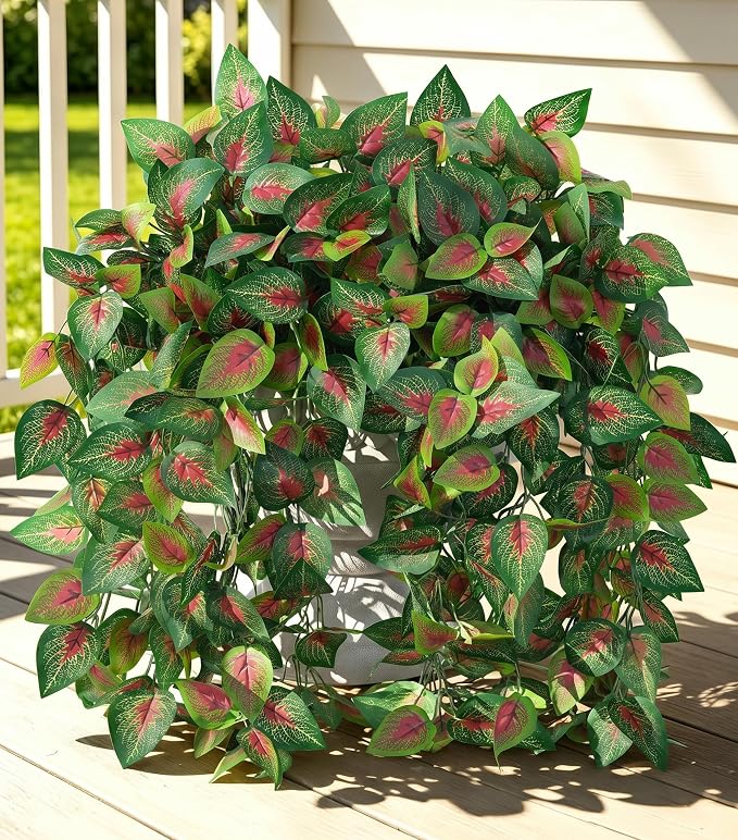 Fake Plants Artificial Hanging Plants for Outdoors Outside Decor, 2 PCS Faux Coleus Artificial Greenery UV Resistant Look Real Long Trailing Vines for Front Door Porch Planter Urn Patio Indoor Gardens