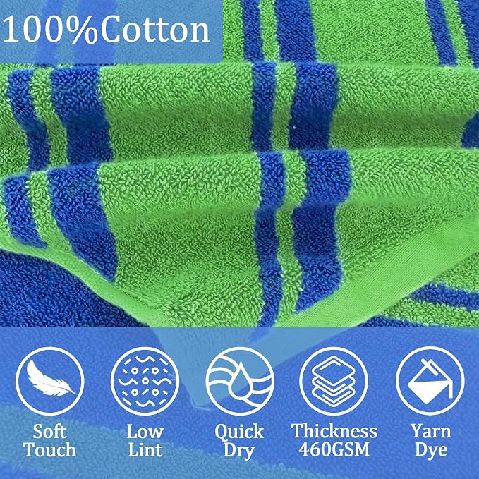 VOOVA & MOVAS Hooded Pool Towels for Kids,3-10 Years,Green | Fine Jacquard Stripe Craft, Generous Size, Powerful Absorbency, Great for Daily Bath and Outdoor Water Play