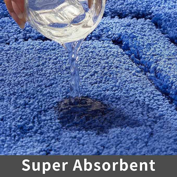 COSY HOMEER Non-Slip Bath Mats Extra Thick Absorbent Plush Washable | 20"x32"+24"x48" Blue Non-Slip Extra Thick Plush Absorbent Machine Washable Bath Mats Bathroom Rugs Floor Tub Shower