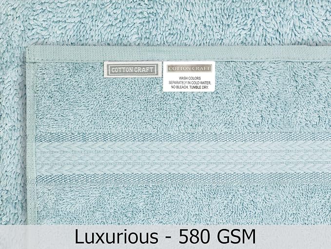 COTTON CRAFT Ultra Soft Washcloths - 12 Pack 100% Ringspun Cotton Facecloth | Large 12x12 Light Blue Washcloths - Plush 580 GSM Absorbent Quick Dry Everyday Luxurious Wash Towels for Baby Spa Gym Travel