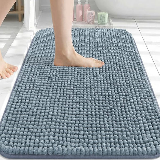 Arotive Chenille Bathroom Rugs 34x21, Soft Absorbent Bath Mat, Grayish Blue | Rubber Backing, Machine Washable Dry Bath Mats for Bathroom Floor, Tub and Shower, Home Decor Accessories