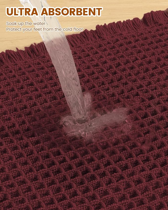 Smiry Waffle Bath Mat 30X20, Extra Soft Absorbent Bathroom Rugs, Burgundy | Non Slip Machine Washable Quick Dry Bath Rugs for Bathroom Floor, Tub, Shower, Home Decor Accessories