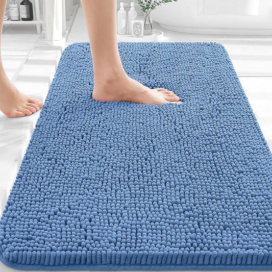 OLANLY Bathroom Rugs 30x20, Extra Soft Absorbent Chenille Bath Rugs | Cornflower Blue, Quick-Drying Rubber Backing, Washable Bath Mat for Bathroom Floor, Tub and Shower, Home Decor Accessories