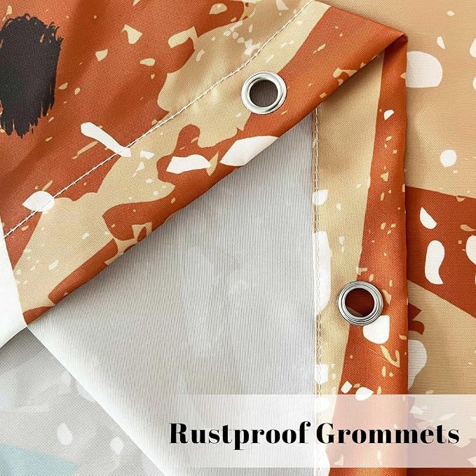 Boho Mid Century Leaf Shower Curtain Set,Arch Sun Design,Minimalistic Leaves Pattern,Waterproof and Luxurious Fabric-12 Hooks(Orange-72" x 96")