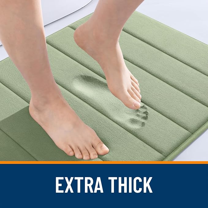 OLANLY Memory Foam Bath Mat 24x16, Super Soft and Absorbent Bathroom Rugs | Sage Green, Quick Dry Bath Rug, Machine Washable Shower Floor Mats, Bathmat Carpet for Bathroom Floor, Tub and Shower