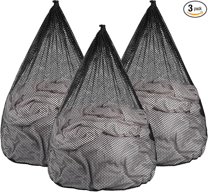 3Pcs Mesh Laundry Bags Washing Machine Mesh Wash Bags Jumbo for Delicates Clothes,Bed Linen,Toys with Drawstring Closure Sturdy (3 XXLarge 28 x 26 Inches,Black)