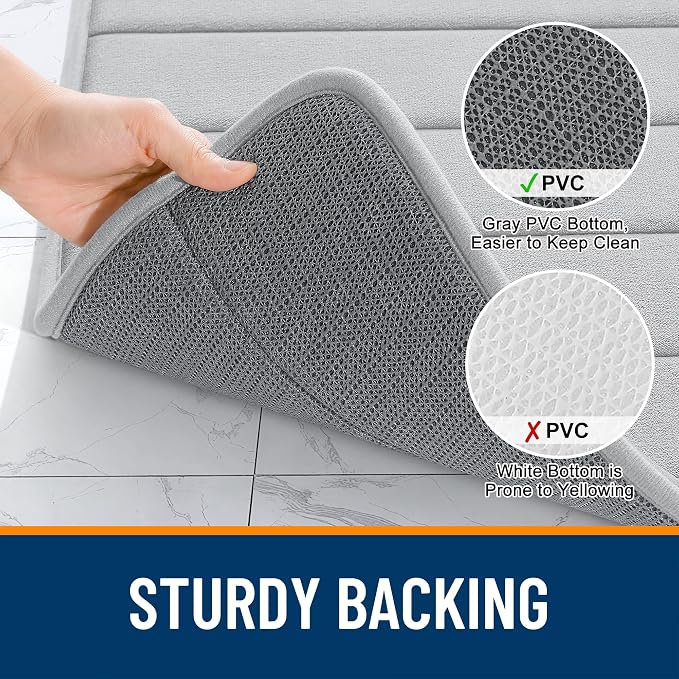 OLANLY Memory Foam Long Bathroom Rugs Runner 44x20, Super Soft Absorbent | Light Gray, Quick Dry Bath Mat, Machine Washable Shower Floor Rugs, Bathmat Carpet for Bathroom Floor, Tub and Shower