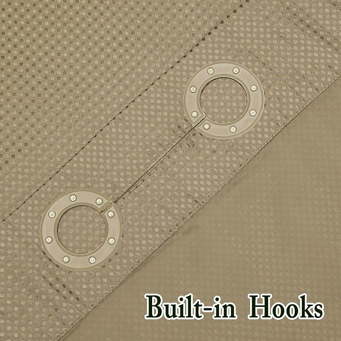 No Hook Cloth Beige Shower Curtain with Liner, 72x86 | Snap-in Fabric Liner, Hotel Style with Mesh Top Window, Waterproof Coating, Machine Washable, Rustproof Grommets