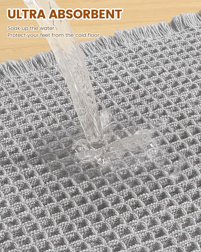Smiry Waffle Bath Mat 24X16, Extra Soft Absorbent Bathroom Rugs, Light Grey | Non Slip Machine Washable Quick Dry Bath Rugs for Bathroom Floor, Tub, Shower, Home Decor Accessories