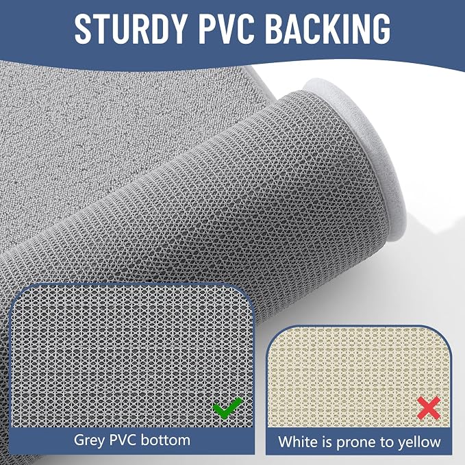 Smiry Memory Foam Bath Mat 44x24, Extra Soft Absorbent Bathroom Rugs | Grey Quick Dry, Machine Washable Bath Mats for Bathroom, Shower, Tub and Home Decor Accessories