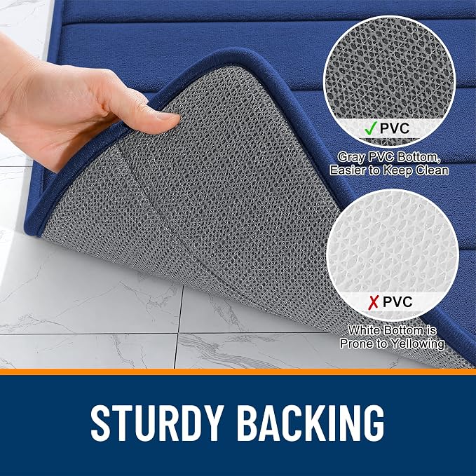 OLANLY Memory Foam Long Bathroom Rugs Runner 47x17, Super Soft Absorbent | Twilight Sapphire, Quick Dry Bath Mat, Machine Washable Shower Floor Rugs, Bathmat Carpet for Bathroom Floor, Tub and Shower