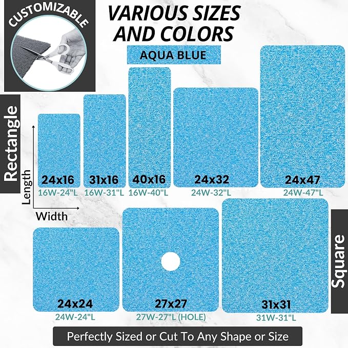 Square Shower Mat - Non Slip Shower Mats for Inside Shower - Extra Large 31x31 Shower Floor Mat Non Slip - Square Bath Mat for Shower - Secure Anti Slip Loofah Shower Bath Ma (31x31 Aqua Blue)