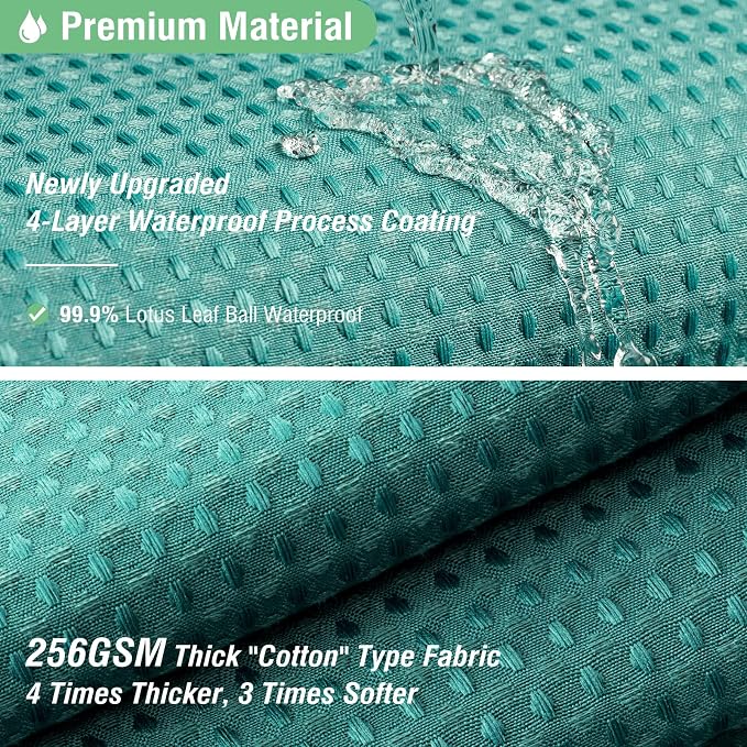 Extra Long Waffle Shower Curtain 256GSM Fabric 72x84 Seaweed Green | 84 Inch Long, Thick Cloth, Weighted Hem, Water Repellent, Tall Hotel Luxury Polyester Shower Curtains for Bathroom 12 Hooks
