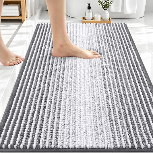 OLANLY Bathroom Rugs 30x20, Soft Chenille Striped Bath Rugs, Grey | Extra Absorbent, Rubber Backing, Machine Wash Dry, Bath Mats for Bathroom Floor, Tub and Shower, Home Decor Accessories
