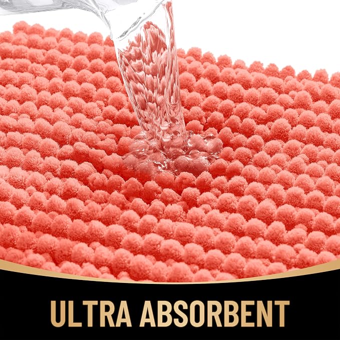 OLANLY Thick Chenille Bathroom Runner Rugs 70x24, Absorbent Bath Mat, Coral | Soft Bath Rugs, Rubber Backing, Machine Wash Dry, Bath Mats for Bathroom, Tub and Shower, Home Decor Accessories