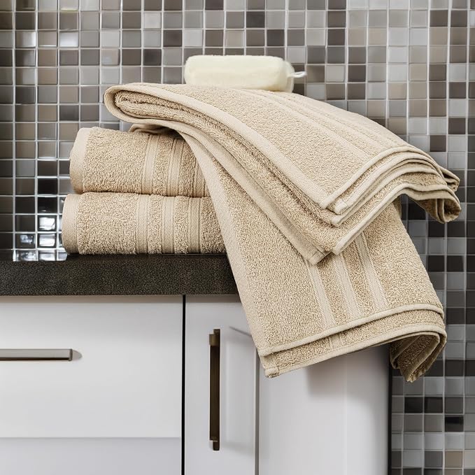 4 Piece Bath Towels 27x54 Inches, Beige | 100% Cotton, Lightweight & Quick-Dry, Ideal for Daily Bathroom Use, Practical & Comfortable