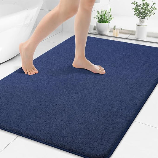 Smiry Memory Foam Bath Mat 40x30, Extra Soft Absorbent Bathroom Rugs | Navy Blue Quick Dry, Machine Washable Bath Mats for Bathroom, Shower, Tub and Home Decor Accessories
