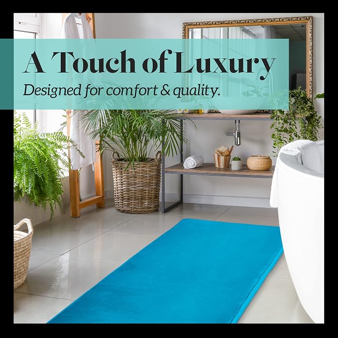 Memory Foam Bath Mat Non Slip Absorbent Super Cozy Velvet Bathroom Rug Carpet (24 inches X 48 inches, Caribbean Sea)