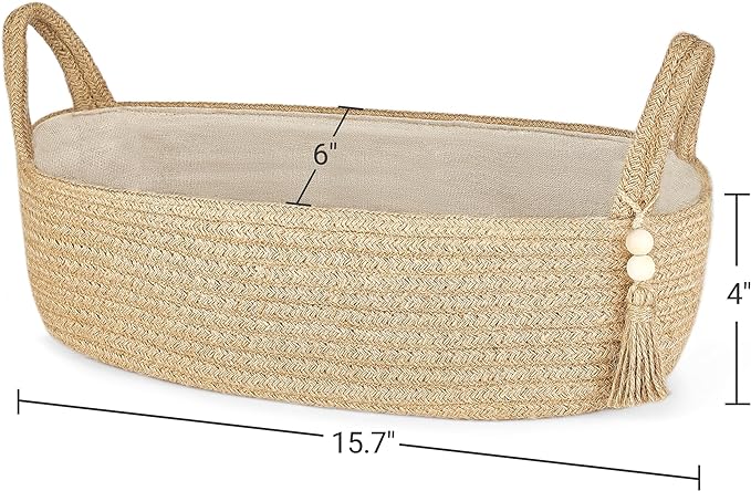 Mkono Toilet Paper Basket, Boho Bathroom Decor, Small Storage Organizer | Brown, 15.7"L x 6"W, Back of Toilet Basket, Decorative Woven Tray with Handles, Space-Saving, Living Room Bedroom, 1 Pack