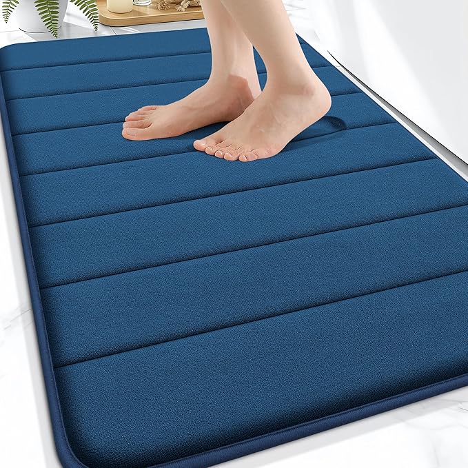 OLANLY Memory Foam Bath Mat 30x20, Super Soft and Absorbent Bathroom Rugs | Navy Blue, Quick Dry Bath Rug, Machine Washable Shower Floor Mats, Bathmat Carpet for Bathroom Floor, Tub and Shower