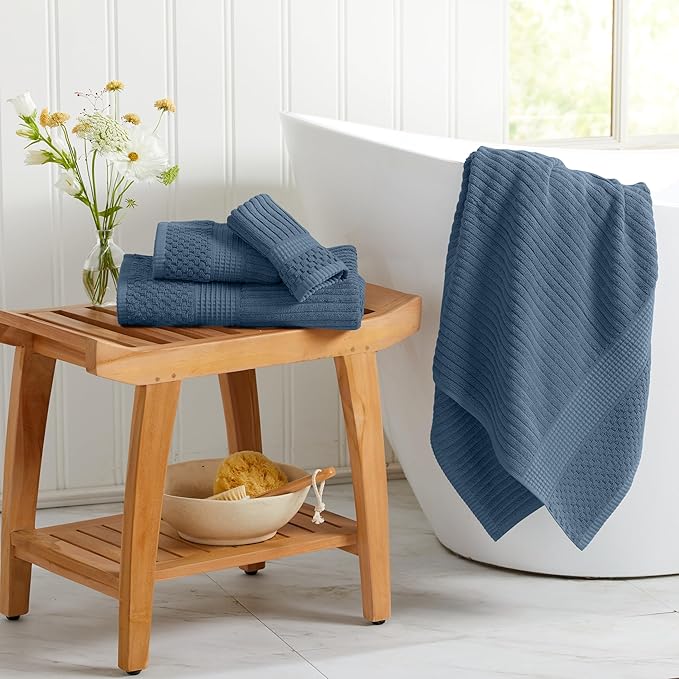 100% Cotton Bath Towel Set | 6-Piece Set | Textured | Ocean | Absorbent & Quick-Dry Bathroom Towels | Textured and Durable Cotton Towels for Bathroom | OEKO-TEX | Krista Collection