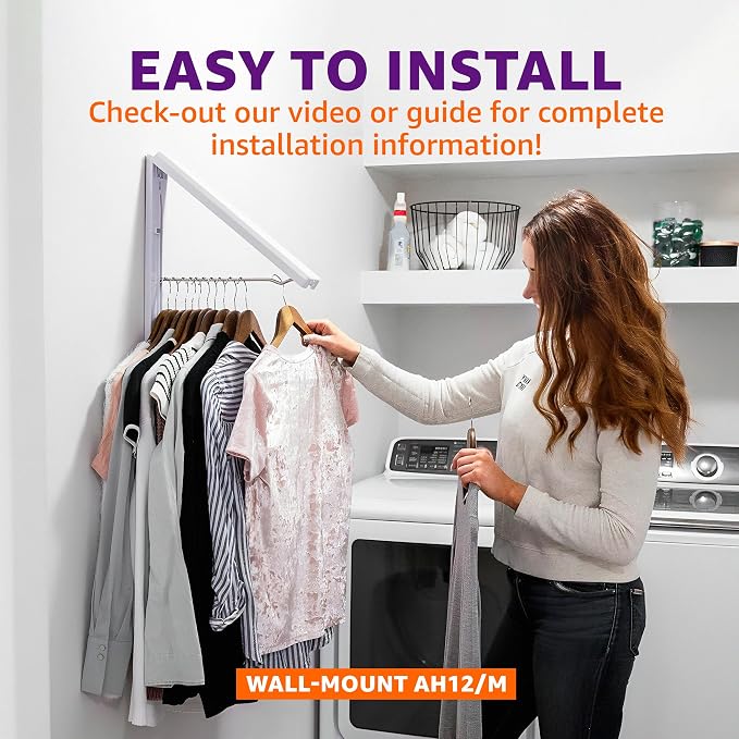 InstaHanger Wall Mounted Clothes Drying Rack - Collapsible, 60lb Capacity | Wall Mounted Laundry Drying Rack Folds Flat When Not In Use - Space Saving Laundry Hanger for Storage