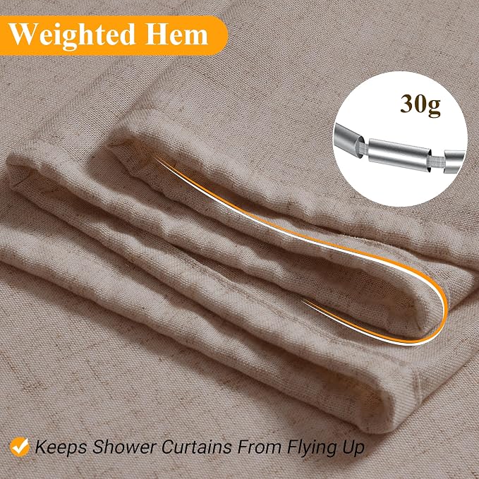 Linen Shower Curtain 72 Inch Long for Bathroom Boho Farmhouse Fabric Shower Curtains Set with Hooks Neutral Cloth Modern Cottage Core Waterproof 72x72,Ecru
