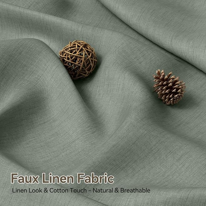 AmazerBath Green Shower Curtains for Bathroom, Boho Farmhouse Shower Curtain with Top Tassels, Sage Green Shower Curtain with 12 Hooks, Faux Linen Fabric Hotel Quality, 72x72 Inches