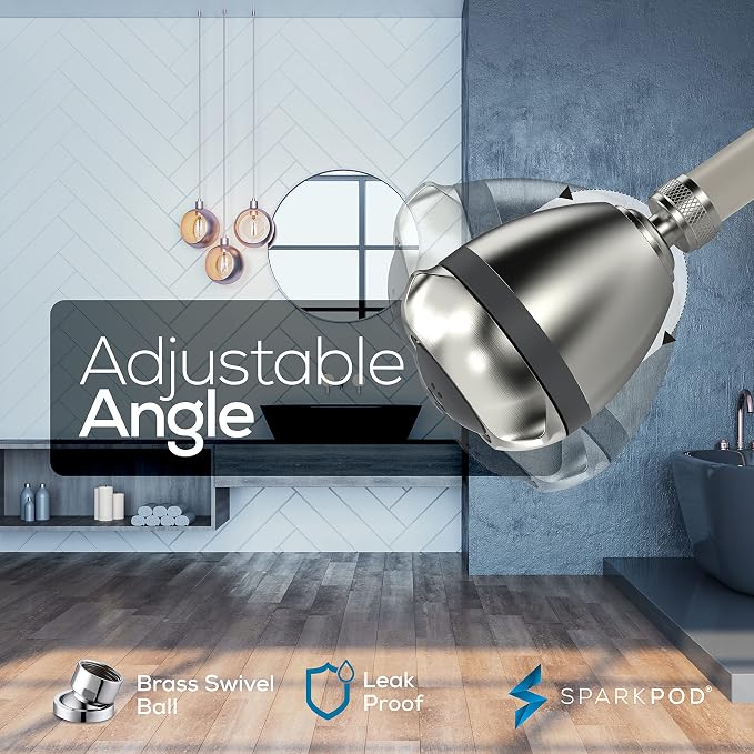 SparkPod High Pressure Shower Head, 3 Inch Fixed Showerhead, Brushed Nickel | Rain, Pulsating & Combo Modes, Helps Boosts Low Water Pressure, Anti-Clog Nozzles, Easy Install