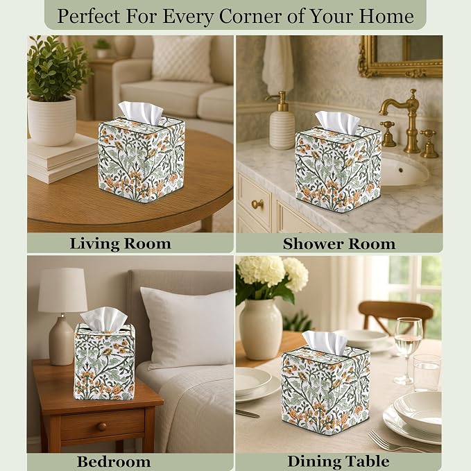 Goldenrod Yellow Block Print Tissue Box Cover – Handmade Cotton Fabric Tissue Holder for Home Bedroom Living Room Bathroom Vanity Car Nightstand Office Kitchen – Decorative Square Napkin Holder