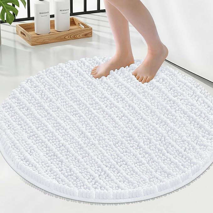 Smiry Bathroom Rugs Round 24X24, Extra Soft Rubber Backing Bath Mats | White Machine Washable Non Slip Quick Dry Bath Mats for Bathroom Floor, Tub, Shower, Home Decor Accessories