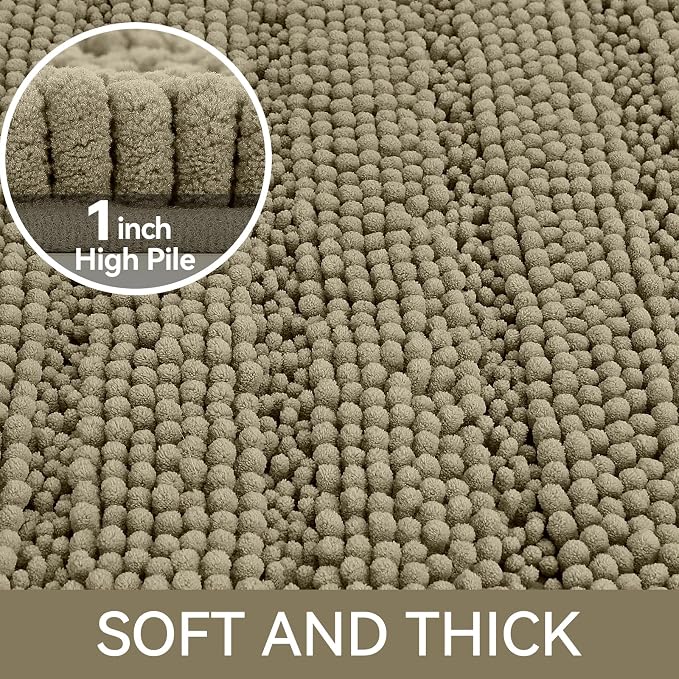 Bcoimo Bath Rug Mat,48x24 High Absorbent Latte Long Bathroom Runner Rugs | No Slip with Rubber Back Chenille Bathroom Mats For Floor,Tub,Shower; Extra Soft, Quick Dry Microfiber mats; Machine Washable