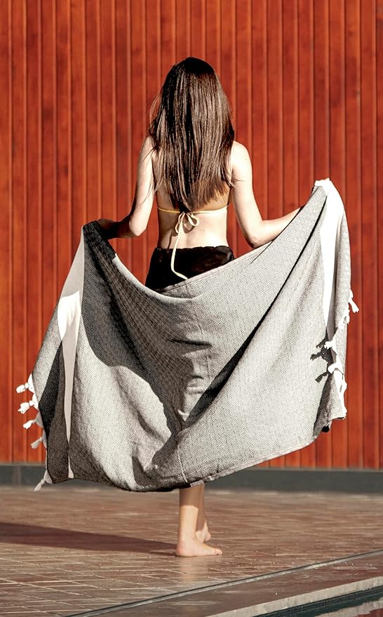 Turkish Beach Towel, 100% Cotton, 71x39 in, Diamond Black