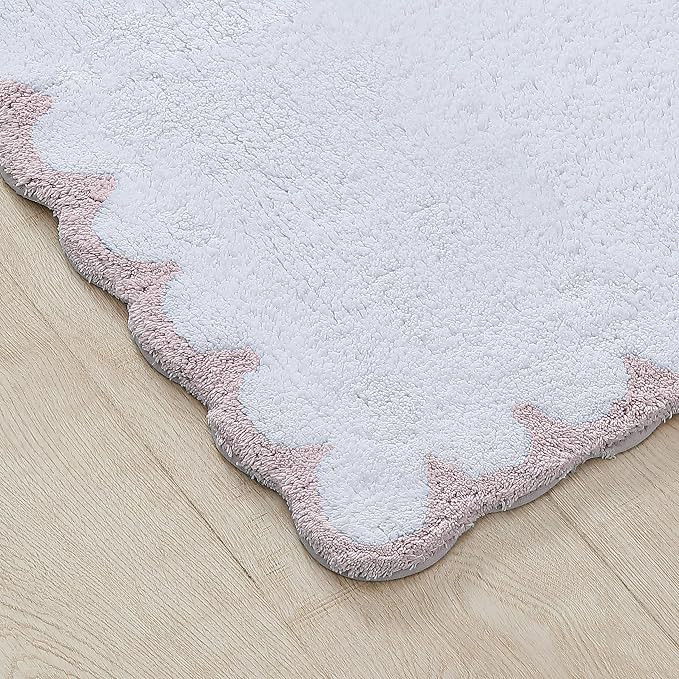 Peri Home Scalloped Bath Rug 20" x 30" White with Blush 1-Piece | Soft & Absorbent, Cotton Tufted, Mat, Scallop