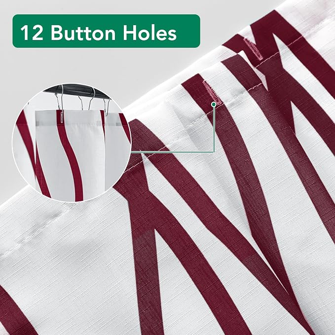 Biscaynebay Textured Fabric Shower Curtain for Bathroom 72 Wx72 L, Burgundy Printed Striped Linen Modern Hotel Luxury Quality Cloth Bathroom Curtains Machine Washable