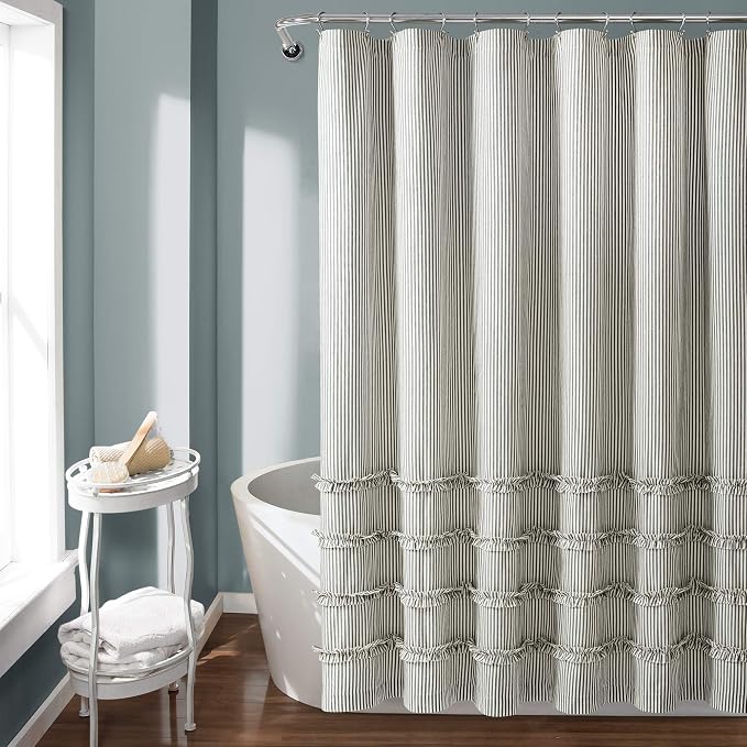 Lush Decor Vintage Stripe Yarn Dyed Cotton Shower Curtain, 72" x 72", Gray