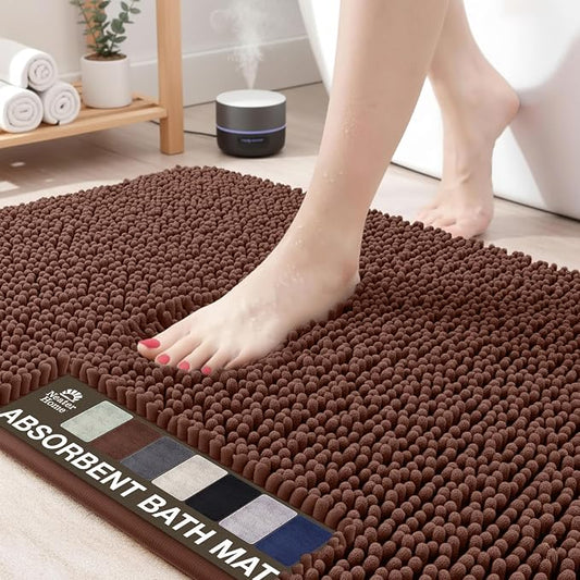 Neater Home Plush Bathroom Rugs 36x24 Thick Chenille Quick Dry Microfiber Absorbent Bath Mat, Soft Bath Rugs, Machine Washable Bathroom Floor Mat for Tub Shower Sink, Home Decor Accessories, Brown
