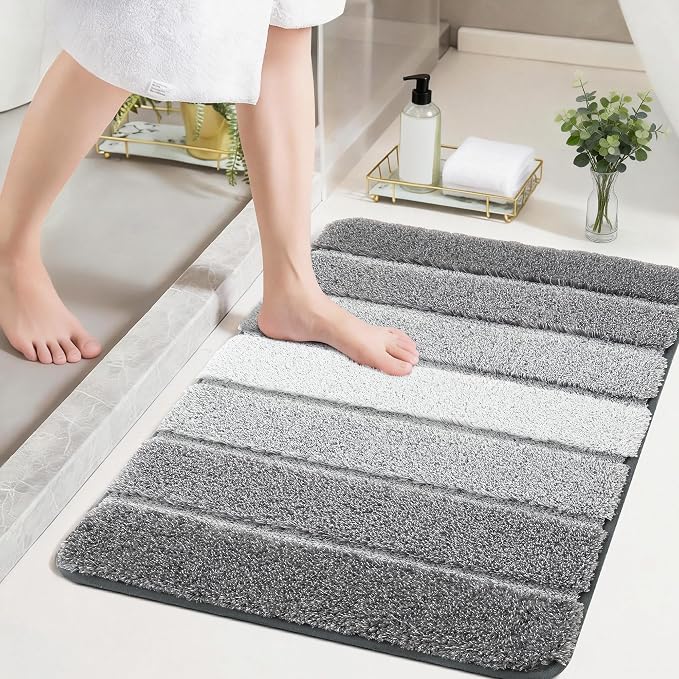 COSY HOMEER Bathroom Rugs 36x24,Ultra Soft Absorbent Bath Mat,Grey | Non-Slip TPR Backing Stays in Place, Machine Washable Bath Rugs Shaggy Rug for Bathroom Floor