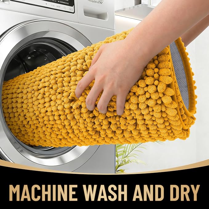 OLANLY Thick Chenille Absorbent Bathroom Rugs Mat 36x24, Golden Yellow | Soft Bath Rugs, Rubber Backing, Machine Wash Dry, Bath Mats for Bathroom, Tub and Shower, Home Decor Accessories