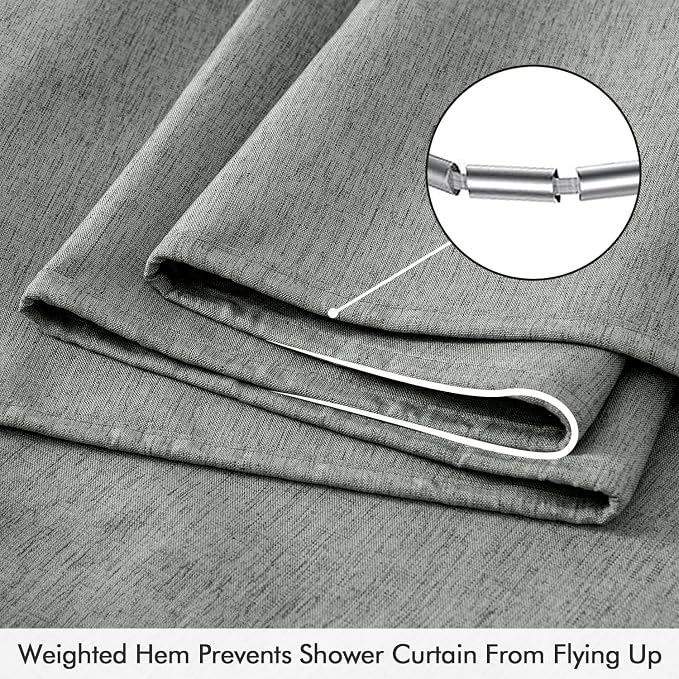 ANRODUO Grey Linen Textured Fabric Shower Curtain Set - W72xL72 | Farmhouse Shower Curtain with 12 Metal Hooks, Waterproof Heavy Duty, Button Hole Design, Machine Washable for Bathroom