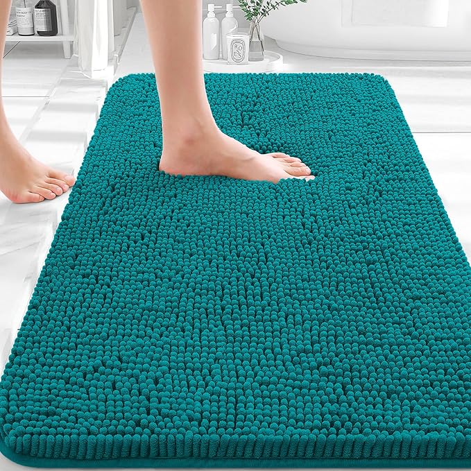 OLANLY Bathroom Rugs 30x20, Extra Soft Absorbent Chenille Bath Rugs | Deep Lake, Quick-Drying Rubber Backing, Machine Washable Bath Mat for Bathroom Floor, Tub and Shower, Home Decor Accessories