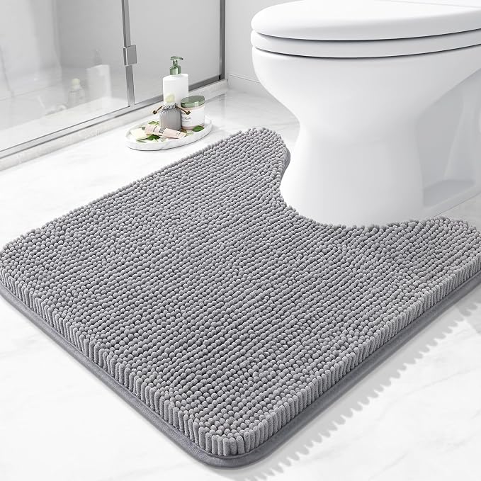 Arotive Bathroom Toilet Rugs Chenille U Shaped 20x20, Grey | Extra Soft Absorbent Shaggy Chenille Contour Bath Rugs for Toilet, Machine Washable Rubber Backing Contoured Bath Mats