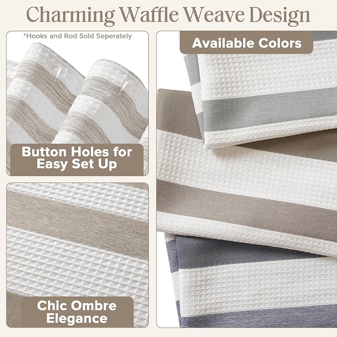 Madison Park Long Shower Curtain for Bathroom, Taupe Ombre, 72" x 78" | Ariana Ombre Cozy, Spa Quality Modern Waffle Weave Contemporary, 3M Scotchgard Treatment, Machine Washable