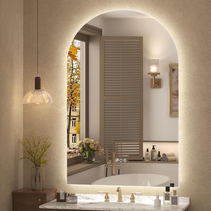 48x30 Inch Arched LED Mirror for Bathroom | Dimmable Backlit Mirror Shatter-Proof Tempered Glass, Anti-Fog, 3 Colors, Memory Function, ETL Listed