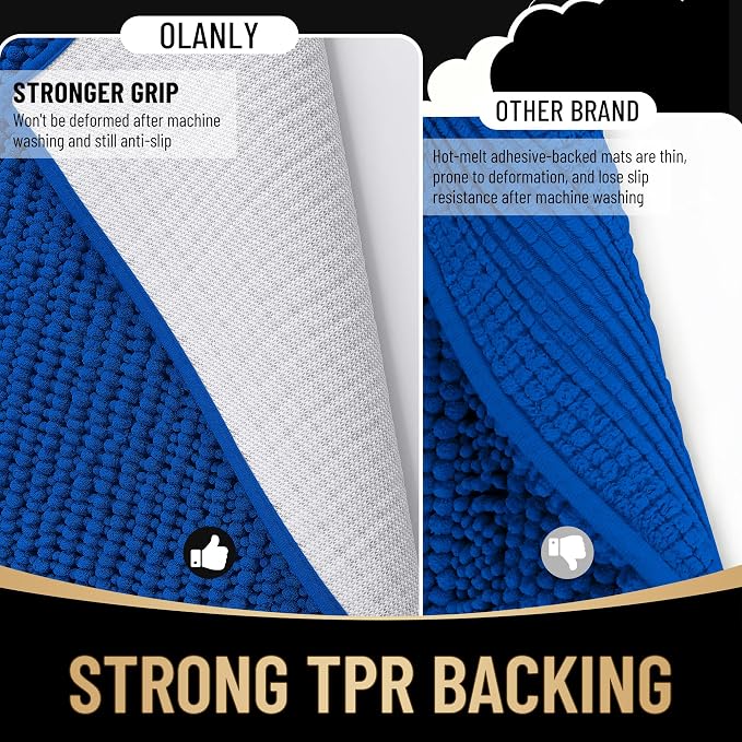 OLANLY Thick Chenille Absorbent Bathroom Rugs Mat 36x24, Royal Blue | Soft Bath Rugs, Rubber Backing, Machine Wash Dry, Bath Mats for Bathroom, Tub and Shower, Home Decor Accessories