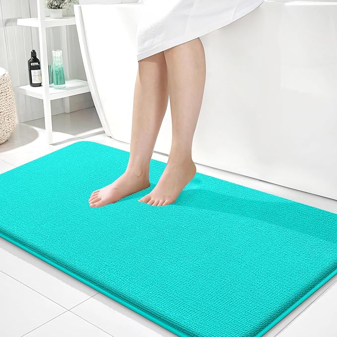 OLANLY Memory Foam Bathroom Runner Rug 44x24, Absorbent Long Bath Mat, Teal | Soft Quick Dry Bath Rugs, Non-Slip Carpet, Machine Washable Mat for Bathroom Floor, Tub and Shower, Home Decor Accessories