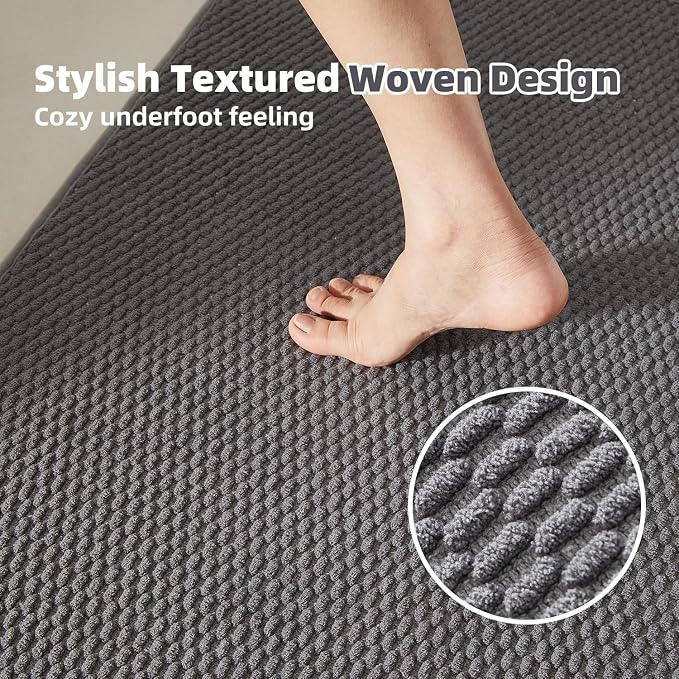 TYUU Bathroom Rugs Non Slip Washable, Super Absorbent Thin Bath Mat Quick Dry Low Pile Bathroom Rug, Dark Grey 20"x48"