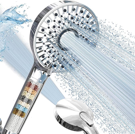 Magichome Filtered Shower Head with Handheld, 10-Mode Adjustable Detachable Chrome Showerhead w/Stainless Hose, Water Softener Filter Beads for Hard Water - Remove Chlorine, Reduce Dry Itchy Skin