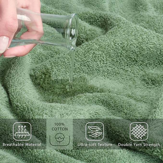 Cotton Paradise 100% Cotton Turkish Towel Set, Soft Absorbent Quick Dry, 2 Piece 35x70 Bath Sheet Set, Sage Green